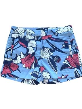 J. Crew Floral Print Shorts Pink & Blue Cotton Twill Preppy Vacation Classic